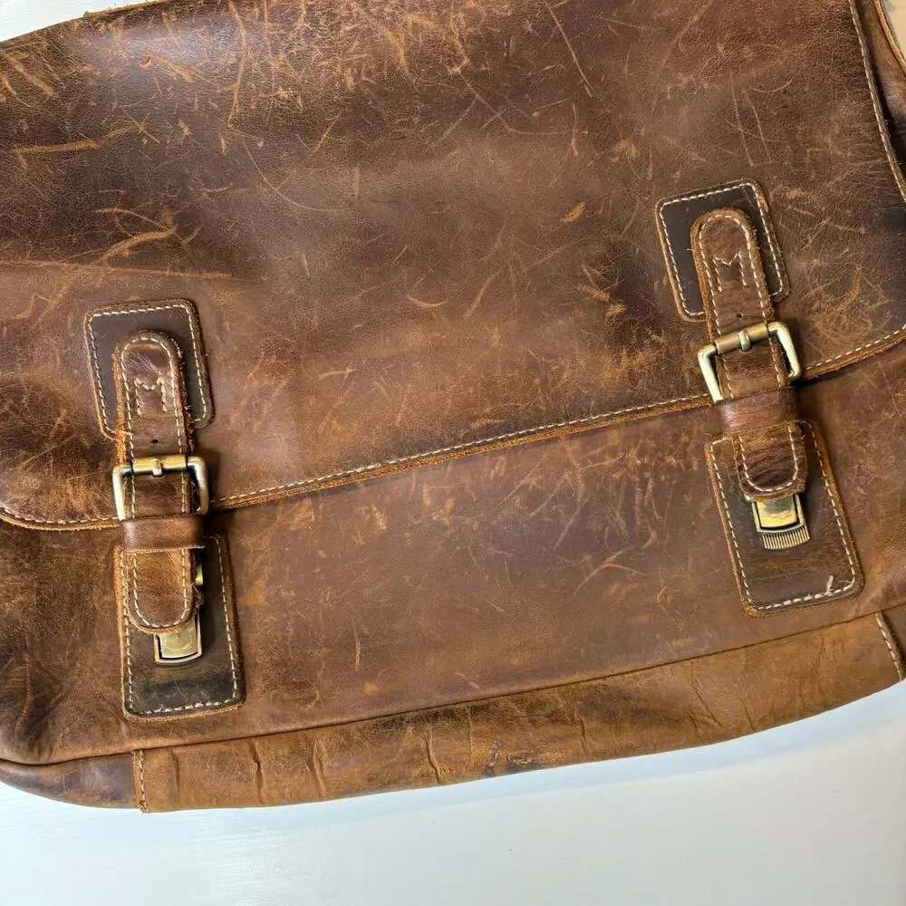 Kattee Leather Messenger Bag Briefcase Laptop Satchel Brown Distressed Vintage